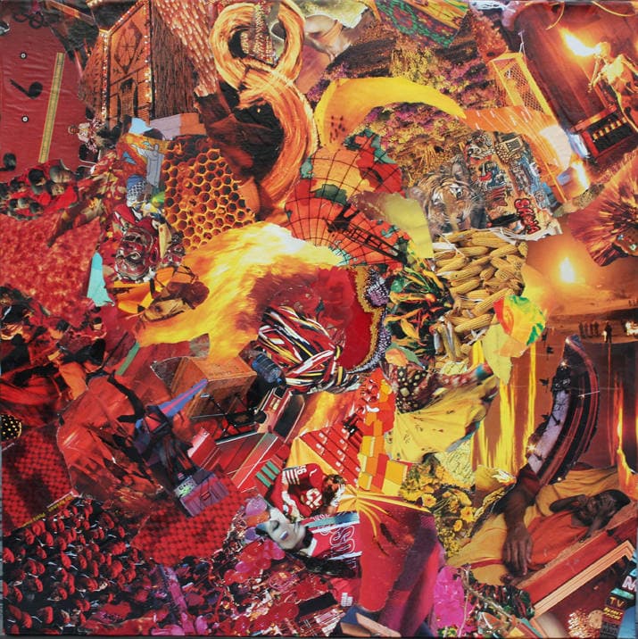 Fire Goat, collage on canvas