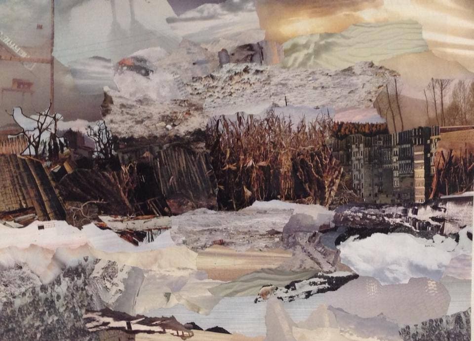 Snowscape, collage on canvas